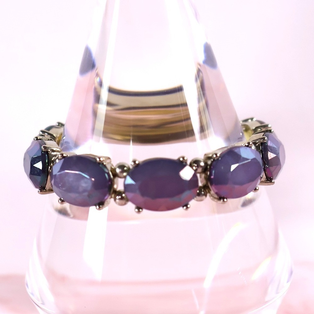 Vintage Purple Iridescent Faceted Oval Stone Stretch Bracelet New Old Stock NOS